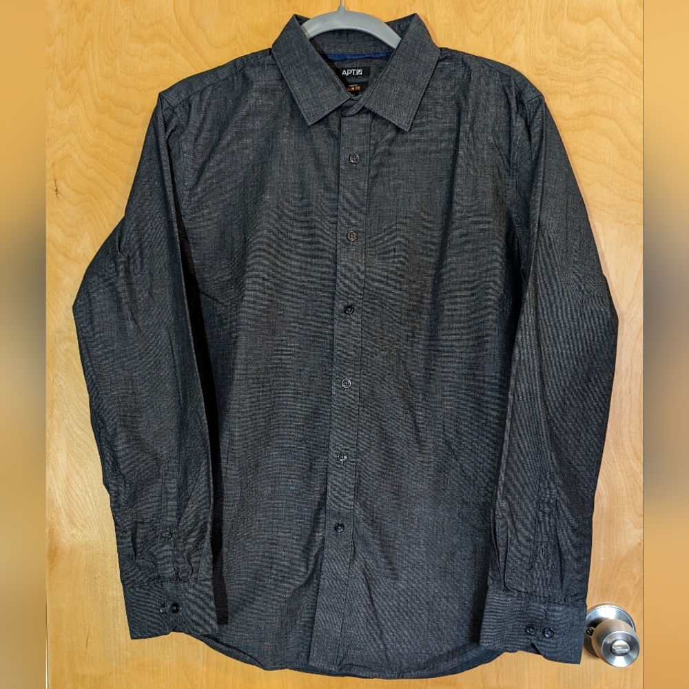 Apt. 9 Stretch Slim Fit Dress Shirt Mens Medium Grey Button Up Long